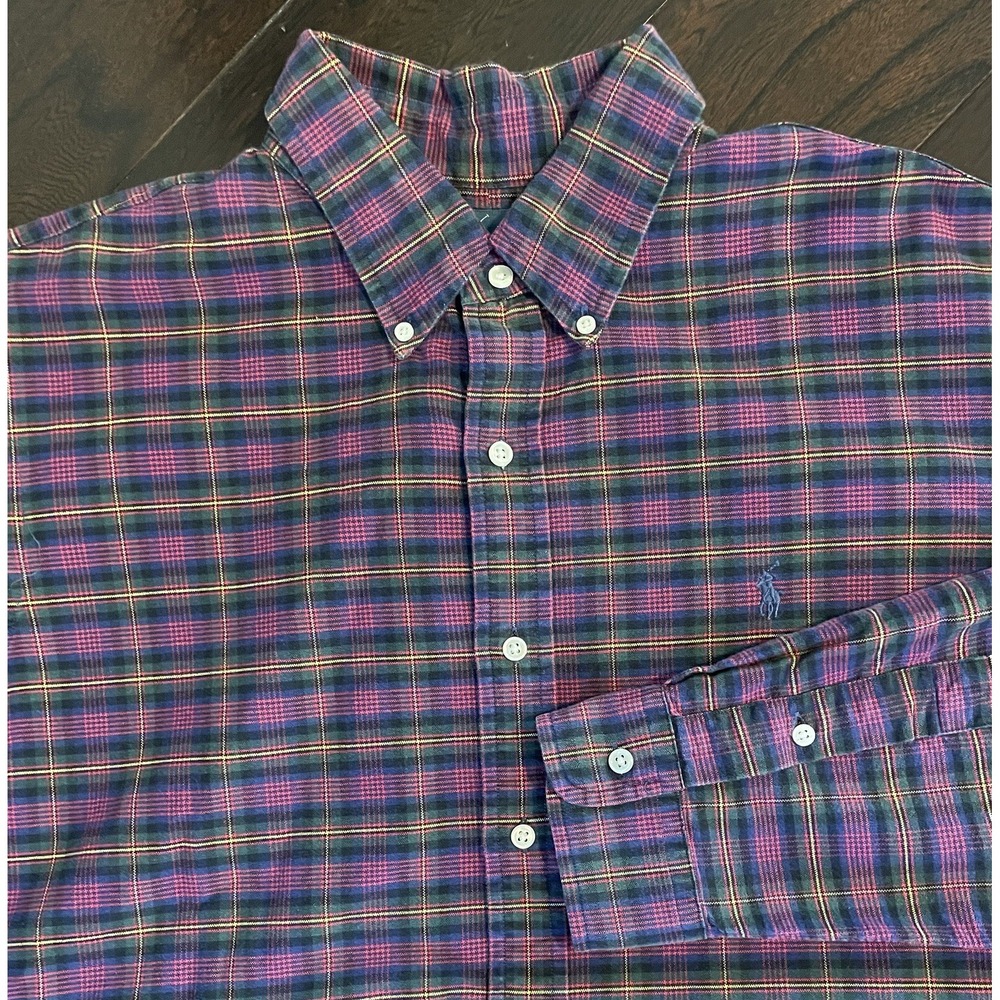 Ralph Lauren Button Down Shirt Men XL Purple Plaid Custom Fit Long Sleeve Preppy